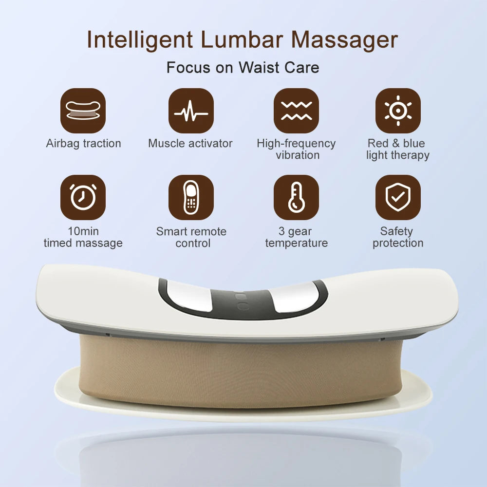 Ergonomic Electric Lumbar Traction Massager - Ultimate Waist Support and Relaxation Cushion